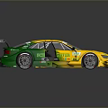 Audi Green And Yellow Race Car With Open Doors Rear Wing And Sponsor Logos