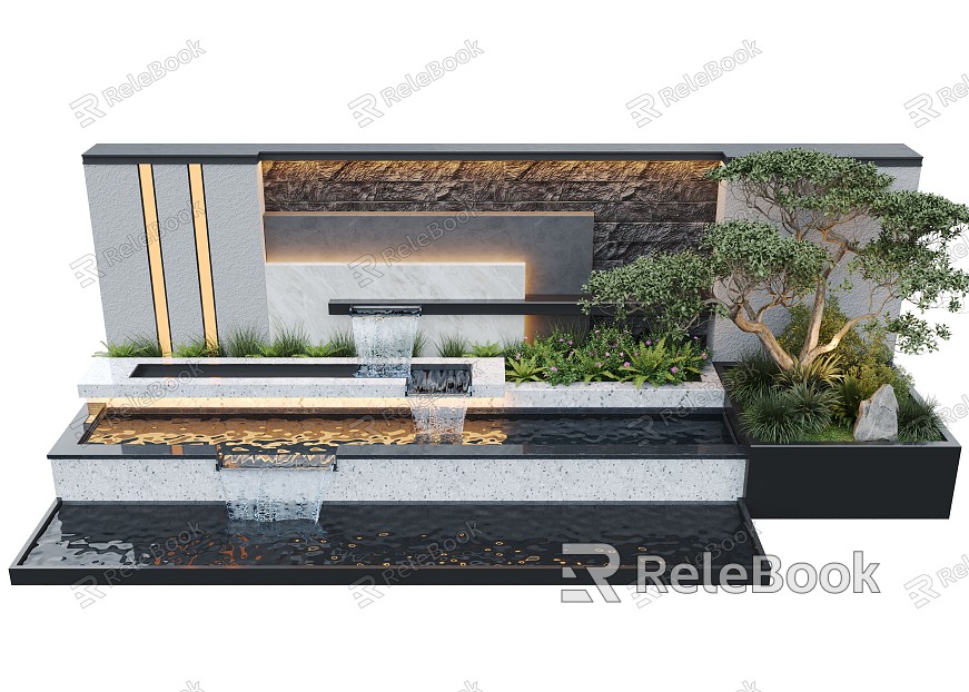 Modern Waterscape Wall Courtyard Waterscape Water Landscape Wall Landscape Plants model