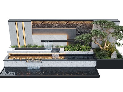 Modern Waterscape Wall Courtyard Waterscape Water Landscape Wall Landscape Plants model