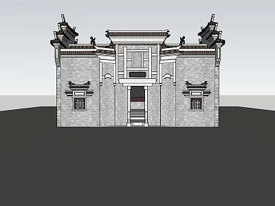 Traditional Ancient Chinese Building With Upturned Eaves Symmetrical Design And Brick Walls 3d model