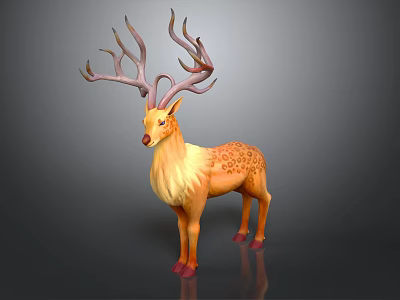Mythical 3D Deer Character With Large Intricate Antlers And Orange Spotted Body 3d model