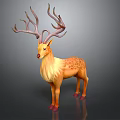Mythical 3D Deer Character With Large Intricate Antlers And Orange Spotted Body