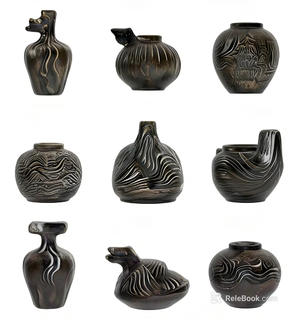 Decorative Ceramic Vessels With Various Textured Patterns And Artistic Shapes For Home Decor 3d model 