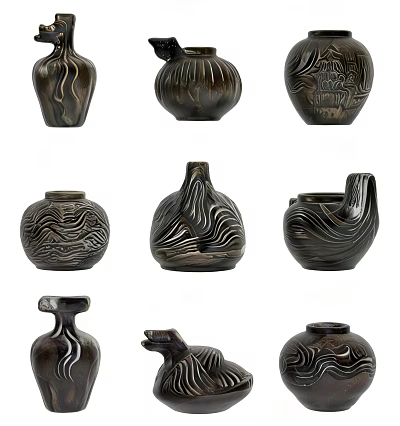 Decorative Ceramic Vessels With Various Textured Patterns And Artistic Shapes For Home Decor 3d model
