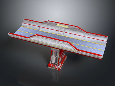 Modern Bridge Architecture Design With Red Gray Accents Lane Lines And Support Columns 3d model
