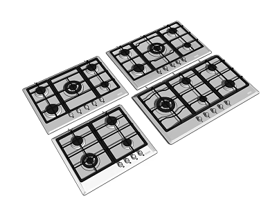 Four Modern Stainless Steel Gas Stoves As Essential Kitchen Appliances 3d model
