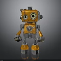 Orange Robot Figure With Large Round Eyes Metallic Body And Mechanical Arms