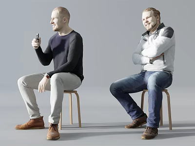Two Men Sitting On Chairs In Casual Wear 3d model