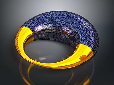 Blue And Gold Textured Metallic Bracelet With Circular Design Shiny Surface 3d model