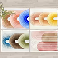 Colorful Square Area Rugs With Modern Geometric Circular Patterns And Various Hues