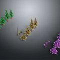 Colorful 3D Tree Models With Green Yellow Purple Varieties On Gray Background