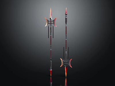 Decorative Spiked Spears With Red And Black Design For Weapon Collection 3d model