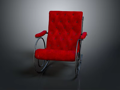 Red Rocking Chair With Comfortable Upholstered Seat Backrest And Metal Frame 3d model