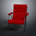 Red Rocking Chair With Comfortable Upholstered Seat Backrest And Metal Frame