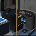 Blue Modern Bus Exterior Design Featuring Black Windows And Doors
