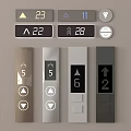 Modern Elevator Control Panels with Digital Number Buttons Up Down Arrows and Various Designs 3d model