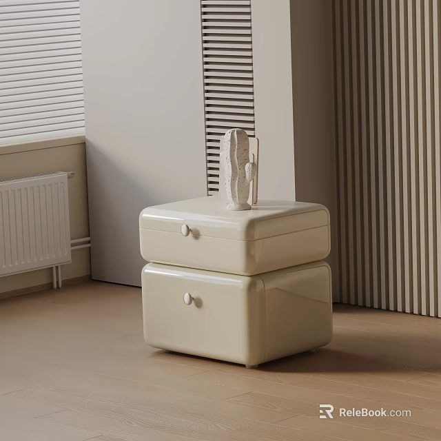 Modern Minimalist Ivory Bedside Table With Two Drawers And Decorative Sculpture On Top 3d model 