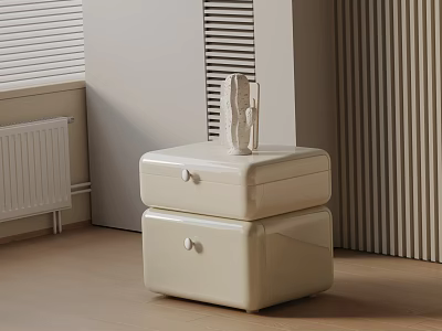 Modern Minimalist Ivory Bedside Table With Two Drawers And Decorative Sculpture On Top 3d model