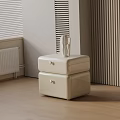 Modern Minimalist Ivory Bedside Table With Two Drawers And Decorative Sculpture On Top