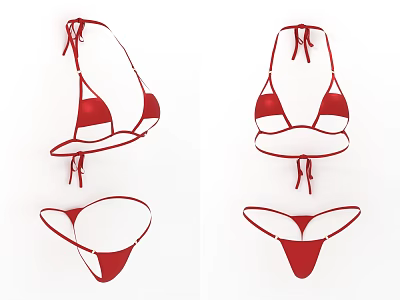 Stylish Women's Red Bikini Swimwear With Tie Detail Two Piece Design 3d model