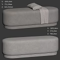 Gray Velvet Sofa Stool With Soft Cushion And Decorative Throw Blanket Design 3d model