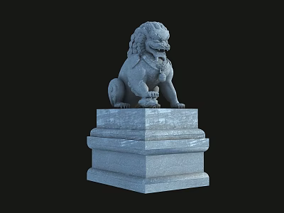 Roadside Facilities With Traditional Stone Lion Statue on Decorative Pedestal 3d model