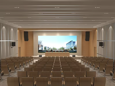 Spacious Cultural Center Hall With Rows Of Seats And Large Projection Screen 3d model
