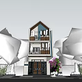 Modern Detached Villa Exterior Design With Balcony Trees Purple Flowers Stone Wall Gate