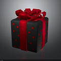 Black Gift Box With Red Polka Dots And Large Bow Decoration 3d model
