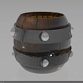 Vintage Round Wooden Barrel With Brown Wood Metal Hoops And Decorative Rivets