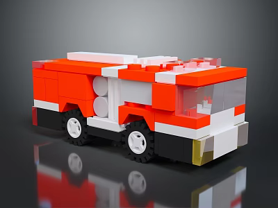Red and White Lego Fire Truck Model Toy Made of Building Blocks for Kids 3d model