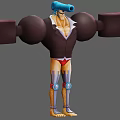 Cartoon Style Game Movie Character With Blue Coat Red Star Emblems And Arm Cannons