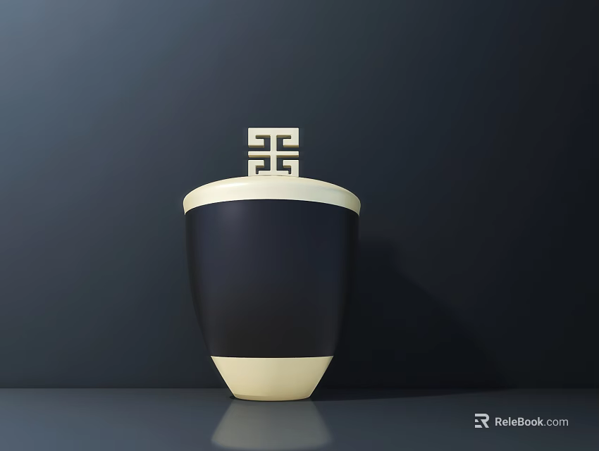 Artistic Sculpture Carving With Black And Cream Design And Geometric Top Pattern On Dark Background 3d model 