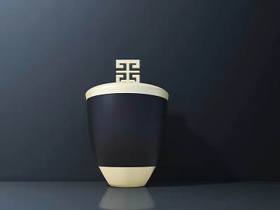 Artistic Sculpture Carving With Black And Cream Design And Geometric Top Pattern On Dark Background 3d model