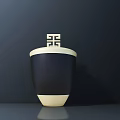 Artistic Sculpture Carving With Black And Cream Design And Geometric Top Pattern On Dark Background