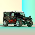 Black and Orange Off Road Vehicle with DOOM Graphic Roof Rack and Large Tires