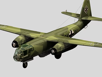 Old Fashioned Green Camouflage Airliner With Swastika Mark And Twin Engine Design 3d model