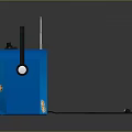 Blue Vintage Radio With Black Handle And Front Speaker Controls