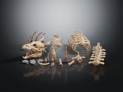 Various 3D Rendered Biological Skeleton Models Display Anatomical Structures On Black Background 3d model
