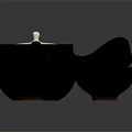 Black Ceramic Teapot With Two White Bowls For Daily Tea Use 3d model