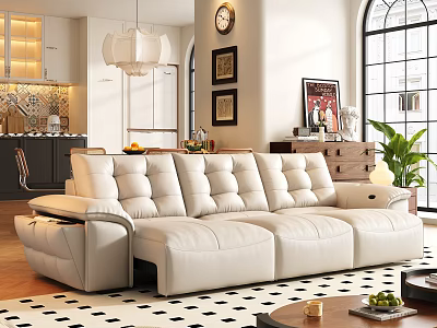 Soft Cream White Leather Reclining Multi Person Sofa For Cozy Elegant Retro Living Room 3d model