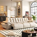 Soft Cream White Leather Reclining Multi Person Sofa For Cozy Elegant Retro Living Room