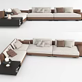 Modern Sectional Sofa With Beige And Brown Upholstery Decorative Pillows And Side Table 3d model