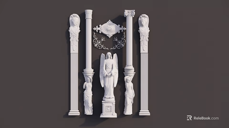 Classical Roman Columns With Angel Statues And Ornate Architectural Details 3d model 
