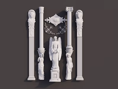 Classical Roman Columns With Angel Statues And Ornate Architectural Details 3d model