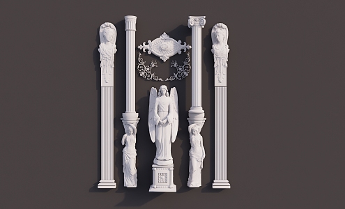 French Roman Column Carved Component 3d model