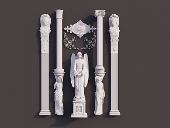 French Roman Column Carved Component 3d model