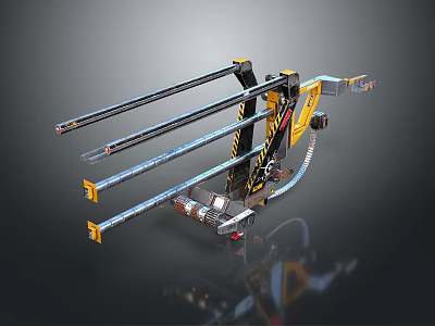 Industrial Mechanical Equipment With Multiple Metal Rods And Yellow Black Components 3d model