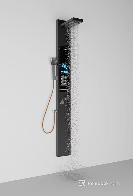 Modern Shower System with Handheld Head Digital Temperature Display and Black Design 3d model 