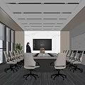 Modern Conference Room With Large Meeting Table Rolling Office Chairs And Whiteboard Wall